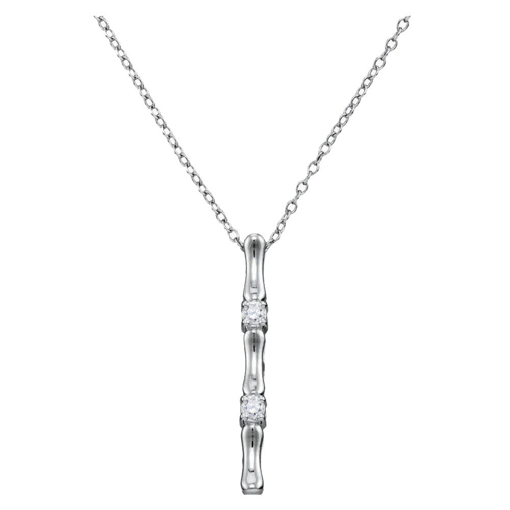 10kt White Gold Womens Round Diamond Vertical Bar Necklace 1/10 Cttw