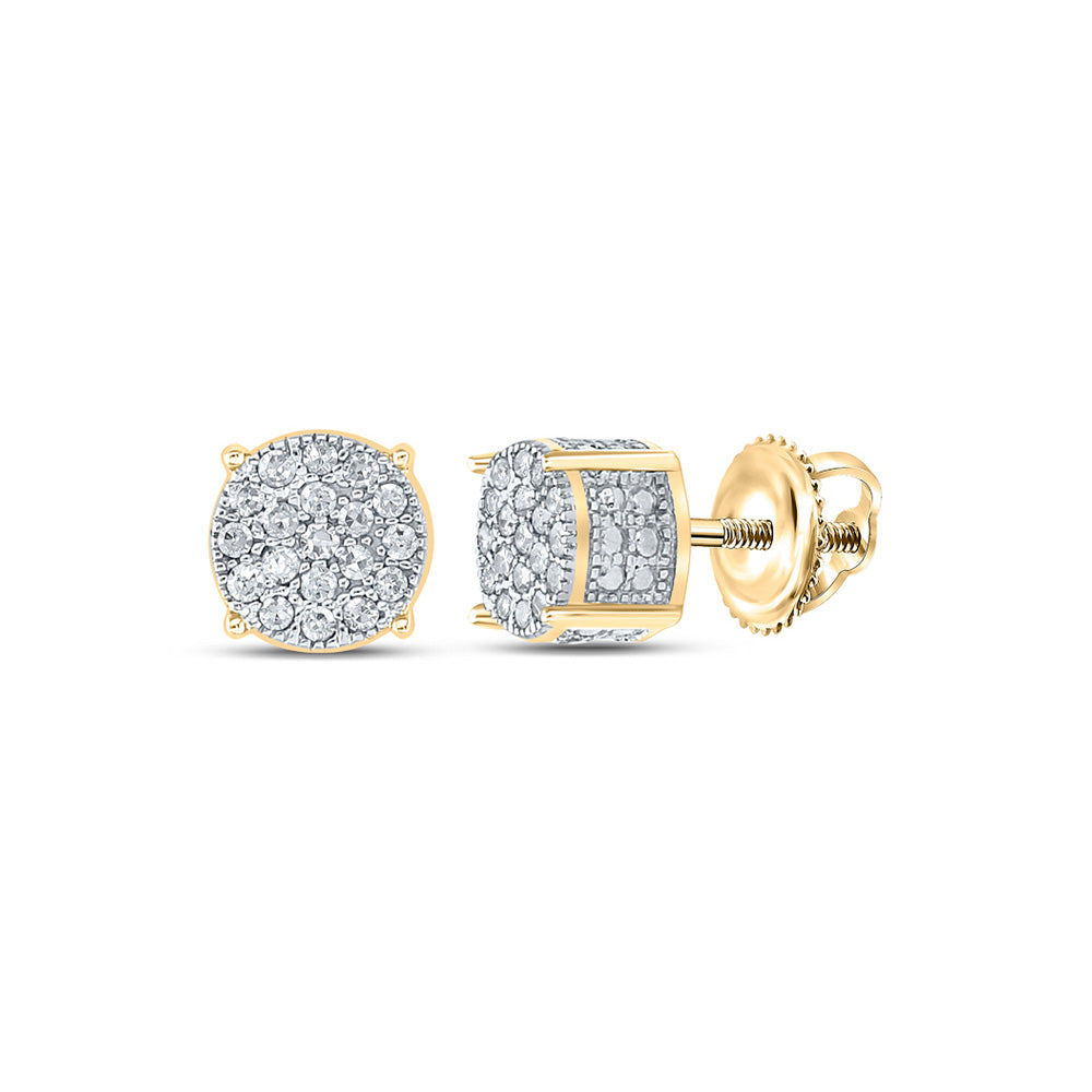 10kt Yellow Gold Round Diamond 3D Cluster Earrings 1/8 Cttw