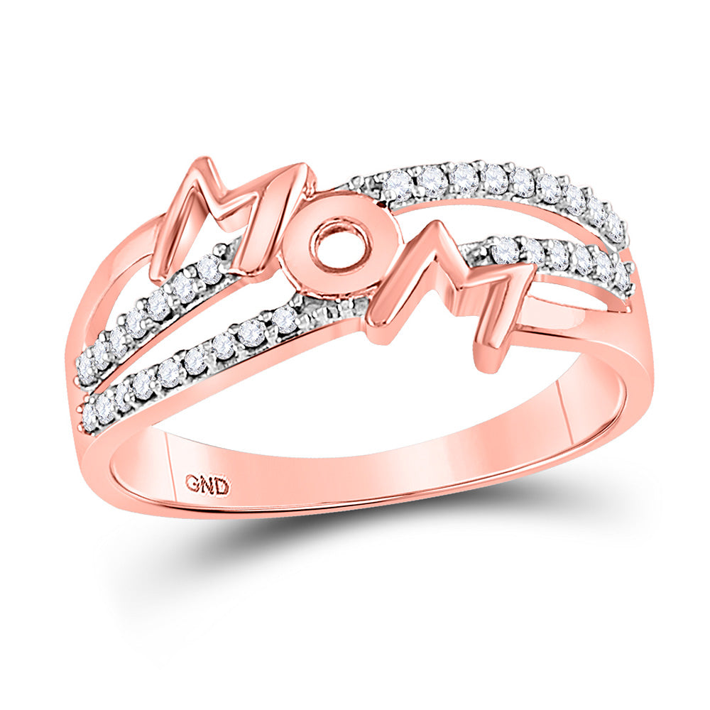10kt Rose Gold Womens Round Diamond Mom Band Ring 1/6 Cttw