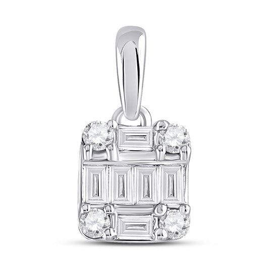 14kt White Gold Womens Baguette Diamond Fashion Cluster Pendant 1/3 Cttw