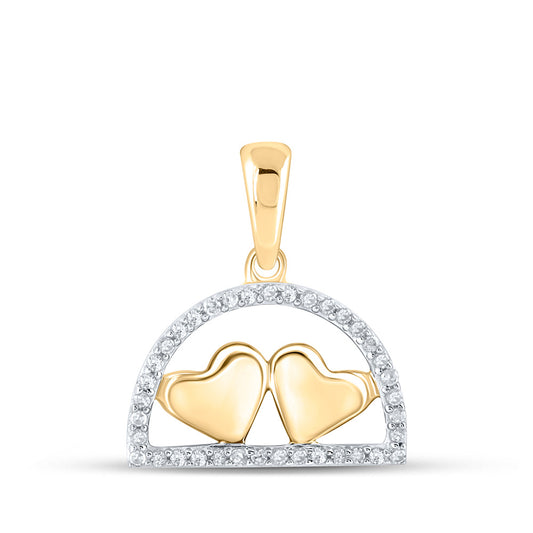 10kt Yellow Gold Womens Round Diamond Heart Pendant 1/10 Cttw