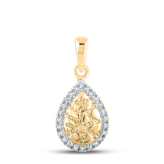 10kt Yellow Gold Womens Round Diamond Nugget Teardrop Pendant 1/20 Cttw