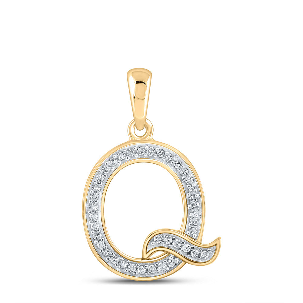 10kt Yellow Gold Womens Round Diamond Q Initial Letter Pendant 1/12 Cttw