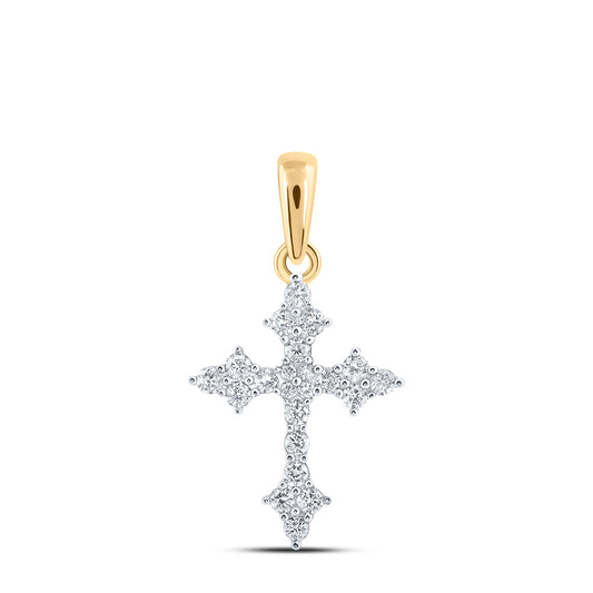 10kt Yellow Gold Womens Round Diamond Cross Pendant 1/4 Cttw