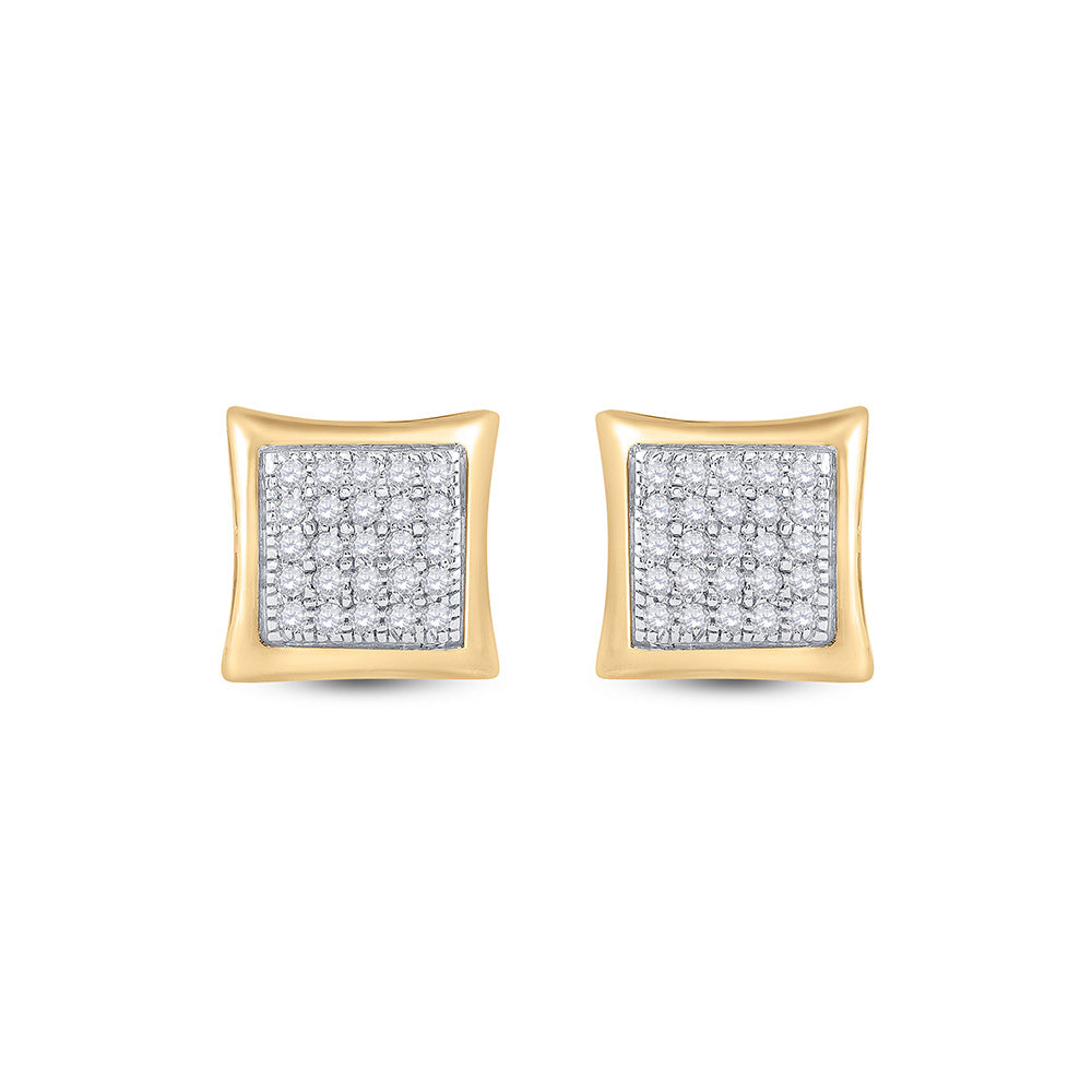 10kt Yellow Gold Round Diamond Kite Square Earrings 1/6 Cttw
