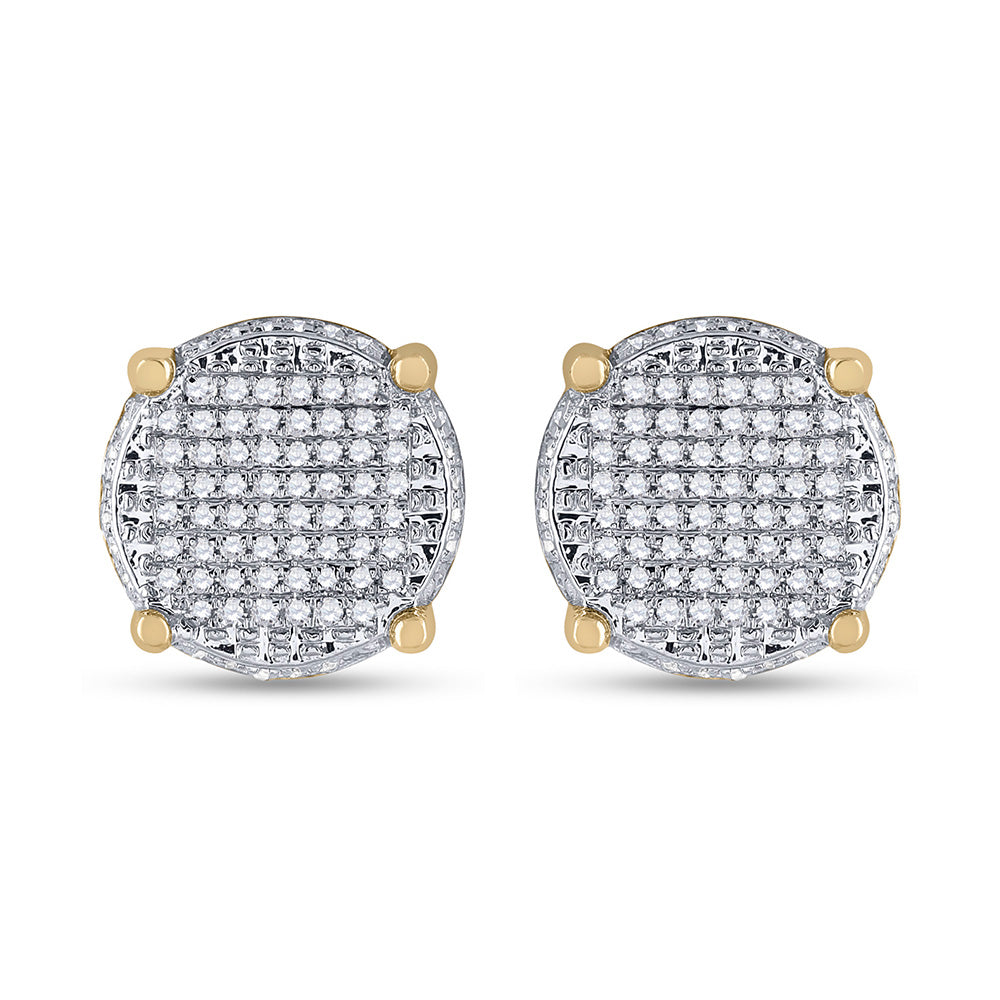10kt Yellow Gold Round Diamond Cluster Earrings 1/3 Cttw