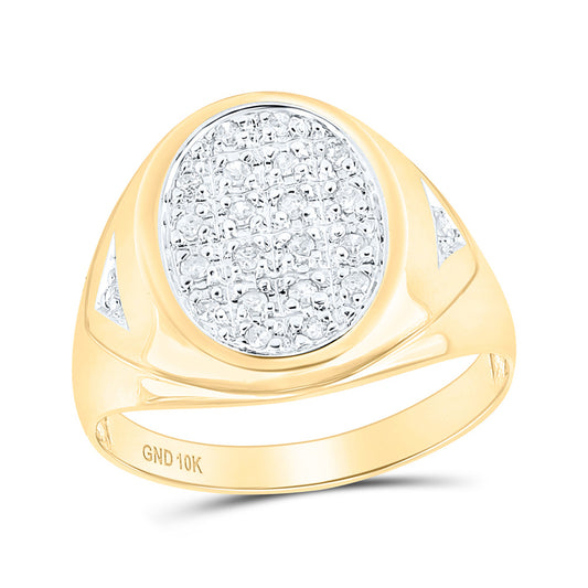 10kt Yellow Gold Mens Round Prong-set Diamond Oval Cluster Ring 1/4 Cttw