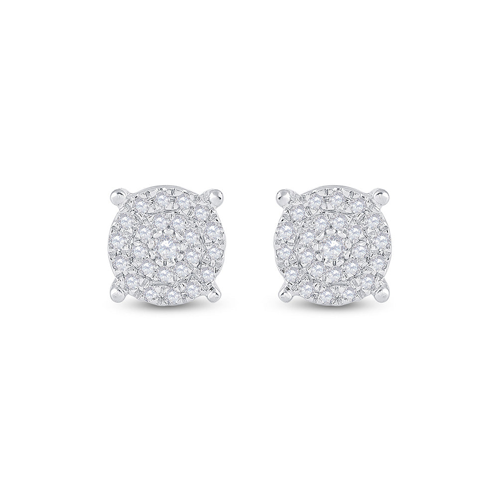10kt White Gold Womens Round Diamond Circle Cluster Earrings 1/4 Cttw