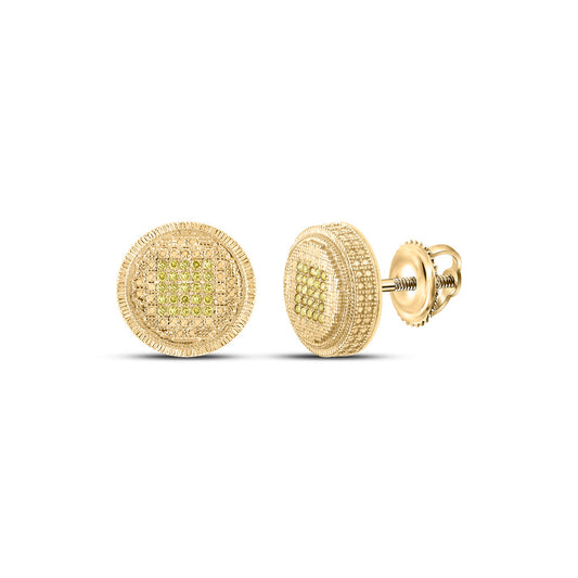 Yellow-tone Sterling Silver Round Yellow Color Enhanced Diamond Circle Earrings 1/6 Cttw