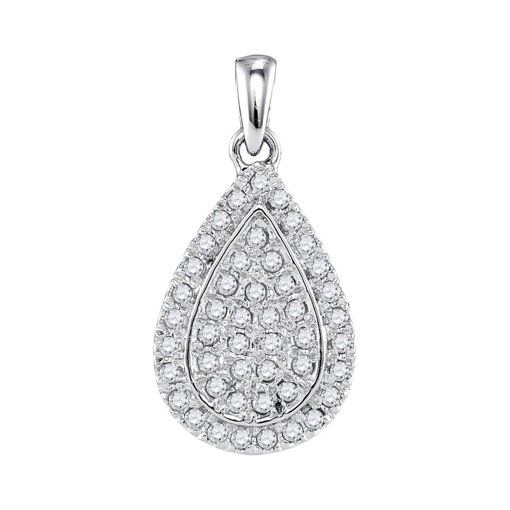 10kt White Gold Womens Round Diamond Framed Teardrop Cluster Pendant 1/4 Cttw