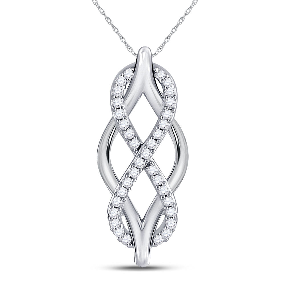 10kt White Gold Womens Round Diamond Vertical Infinity Pendant 1/12 Cttw