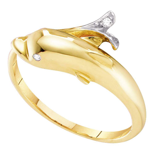 10kt Yellow Gold Womens Round Diamond Dolphin Fish Animal Wrap Ring .03 Cttw