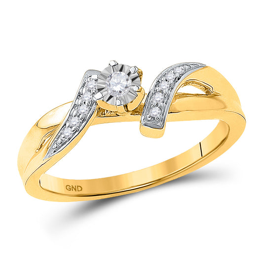 10kt Yellow Gold Womens Round Diamond Solitaire Promise Ring 1/10 Cttw