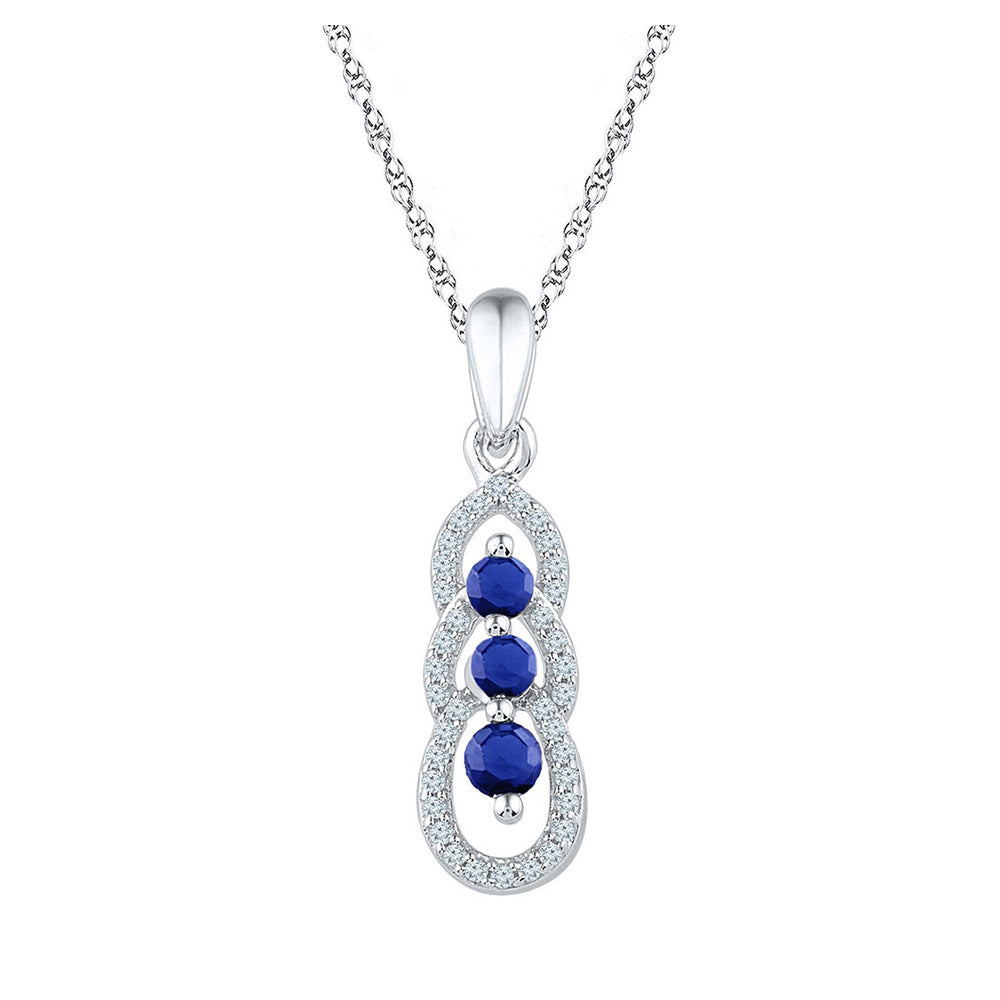 10kt White Gold Womens Round Synthetic Blue Sapphire 3-stone Pendant 1/2 Cttw