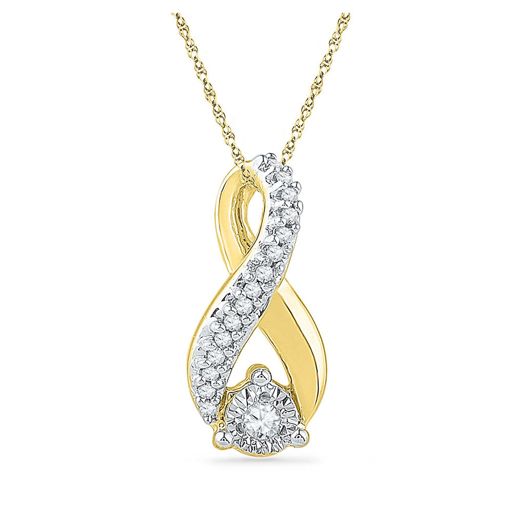 10kt Yellow Gold Womens Round Diamond Vertical Infinity Pendant 1/10 Cttw