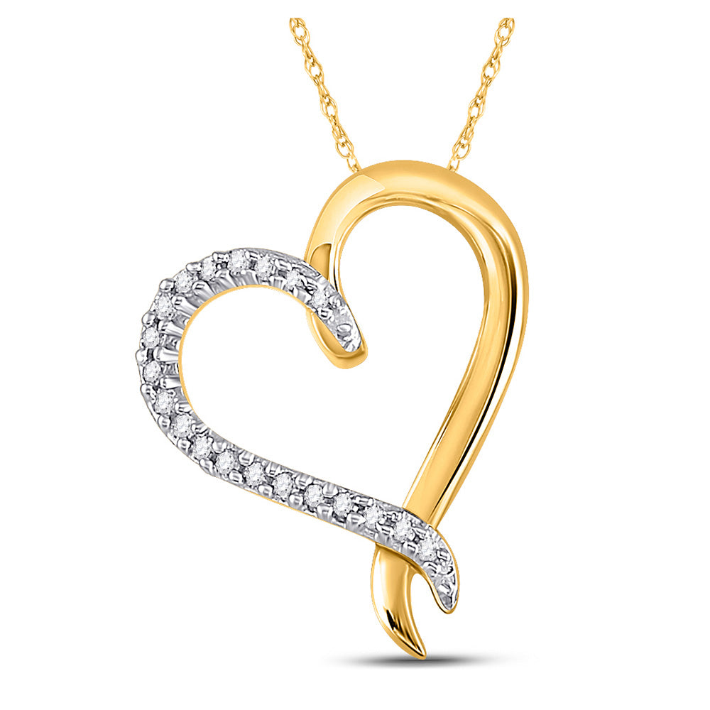 10kt Yellow Gold Womens Round Diamond Heart Pendant 1/10 Cttw