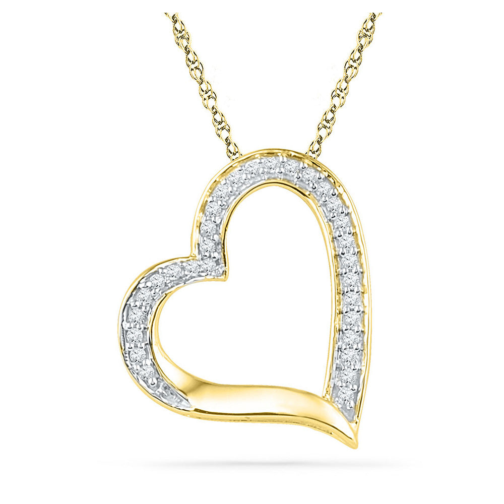 10kt Yellow Gold Womens Round Diamond Heart Outline Pendant 1/8 Cttw