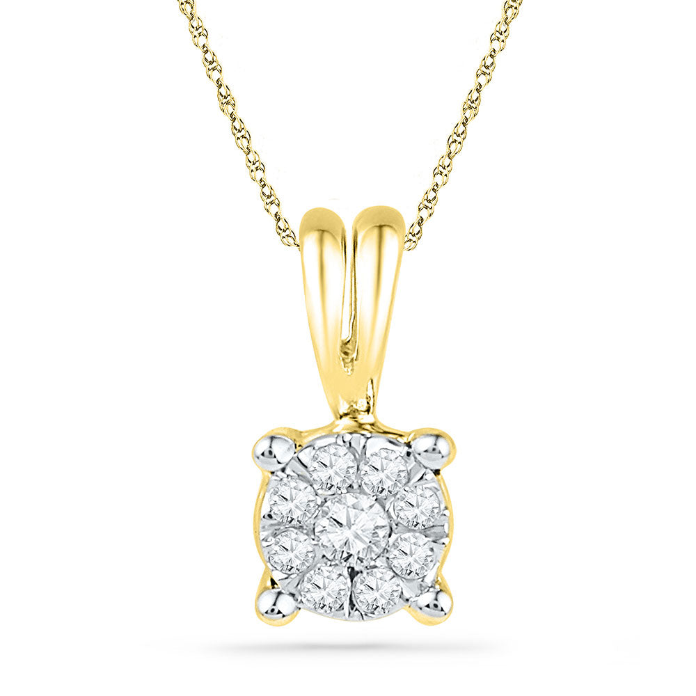 10kt Yellow Gold Womens Round Diamond Cluster Pendant 1/12 Cttw