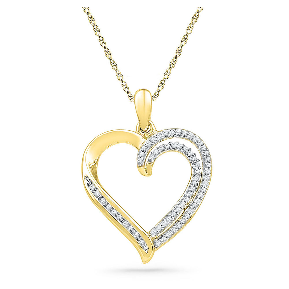 10kt Yellow Gold Womens Round Diamond Open-center Heart Pendant 1/4 Cttw