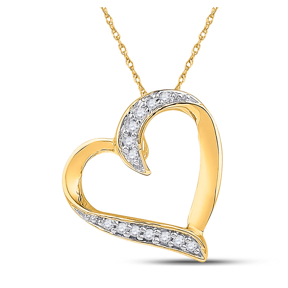 10kt Yellow Gold Womens Round Diamond Heart Pendant 1/20 Cttw