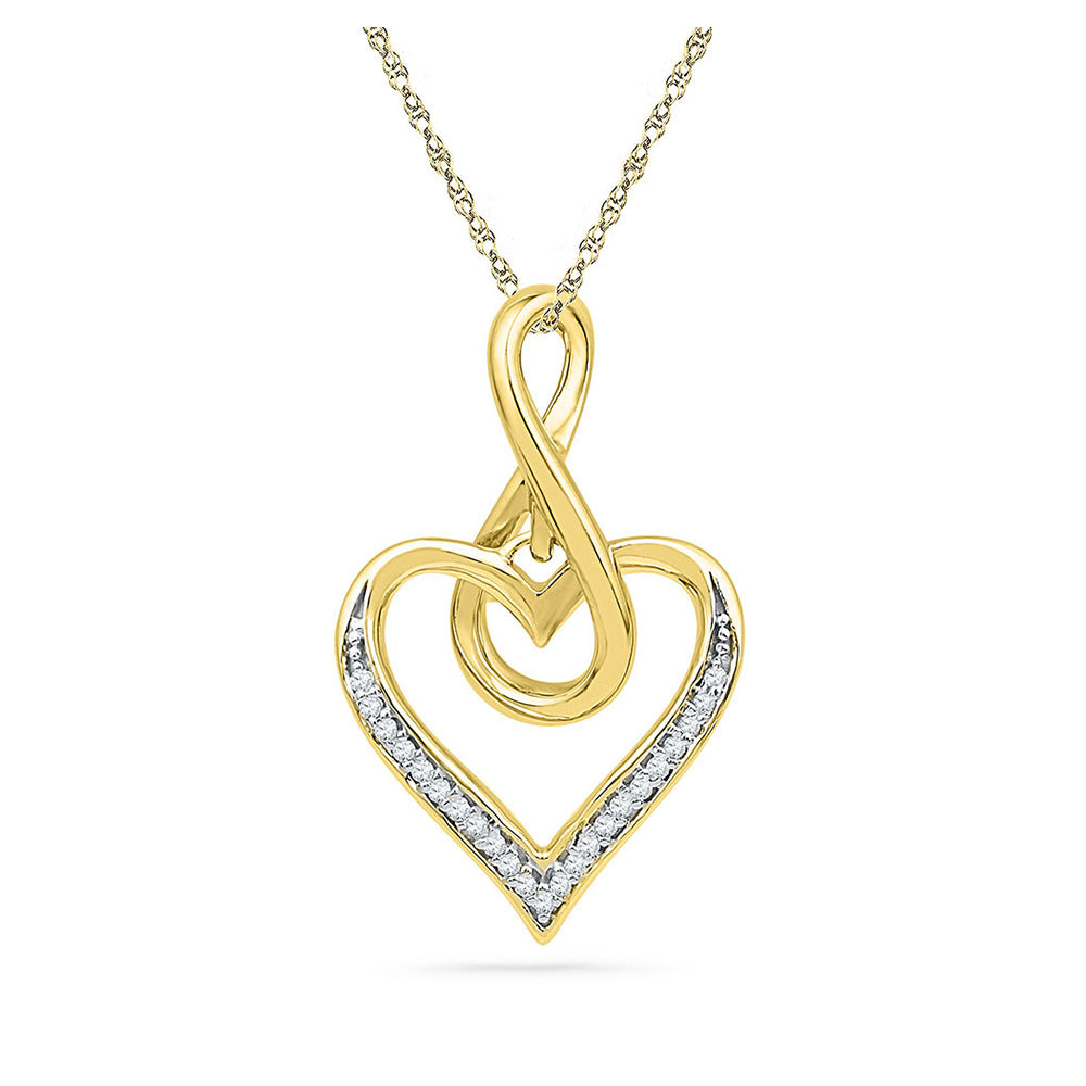 10kt Yellow Gold Womens Round Diamond Infinity Heart Pendant 1/20 Cttw