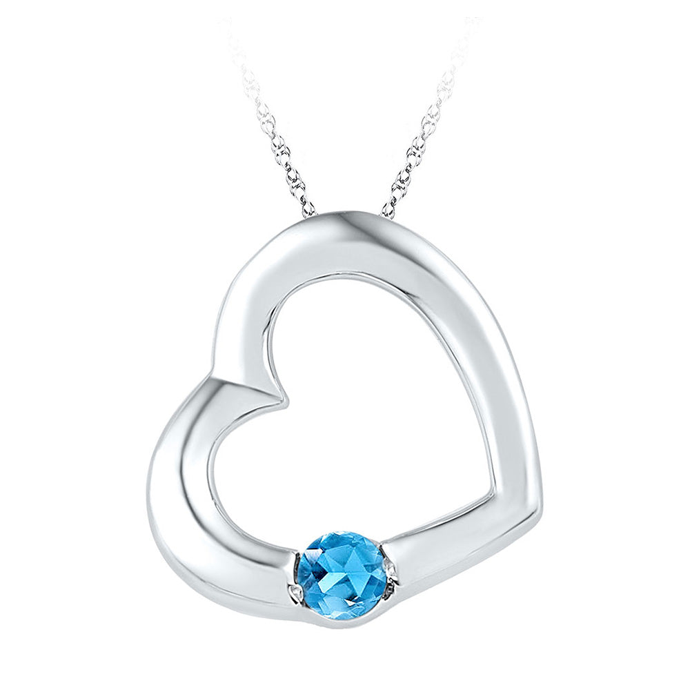 10kt White Gold Womens Round Synthetic Blue Topaz Heart Pendant 1/6 Cttw