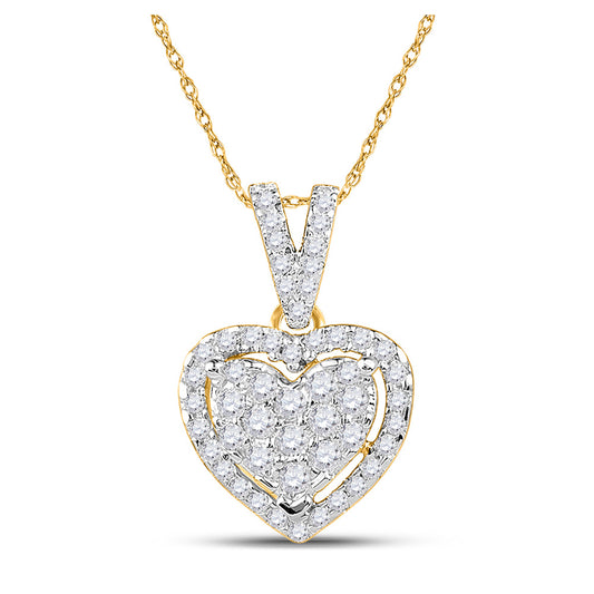 10kt Yellow Gold Womens Round Diamond Heart Pendant 1/5 Cttw