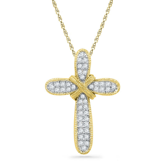 10kt Yellow Gold Womens Round Diamond Cross Pendant 1/6 Cttw