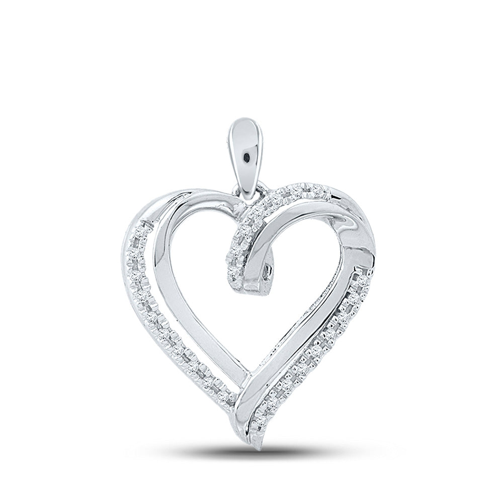 10kt White Gold Womens Round Diamond Heart Pendant 1/10 Cttw