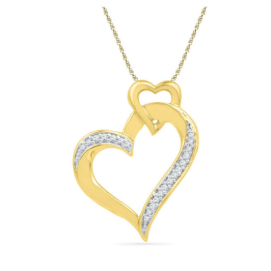 10kt Yellow Gold Womens Round Diamond Heart Pendant 1/10 Cttw