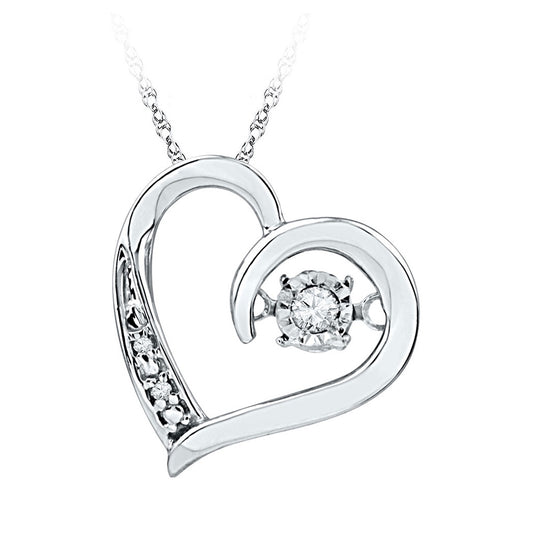 10kt White Gold Womens Round Diamond Heart Twinkle Moving Pendant 1/20 Cttw