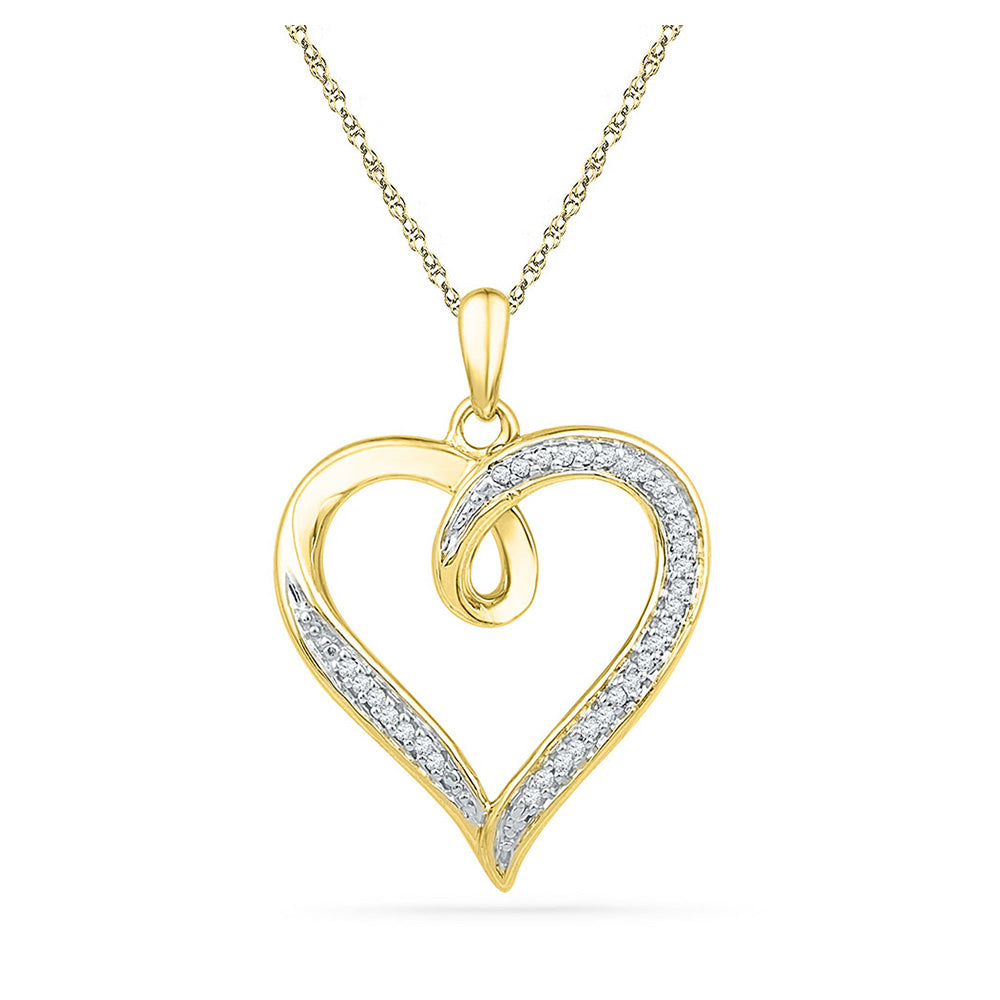 10kt Yellow Gold Womens Round Diamond Heart Pendant 1/10 Cttw