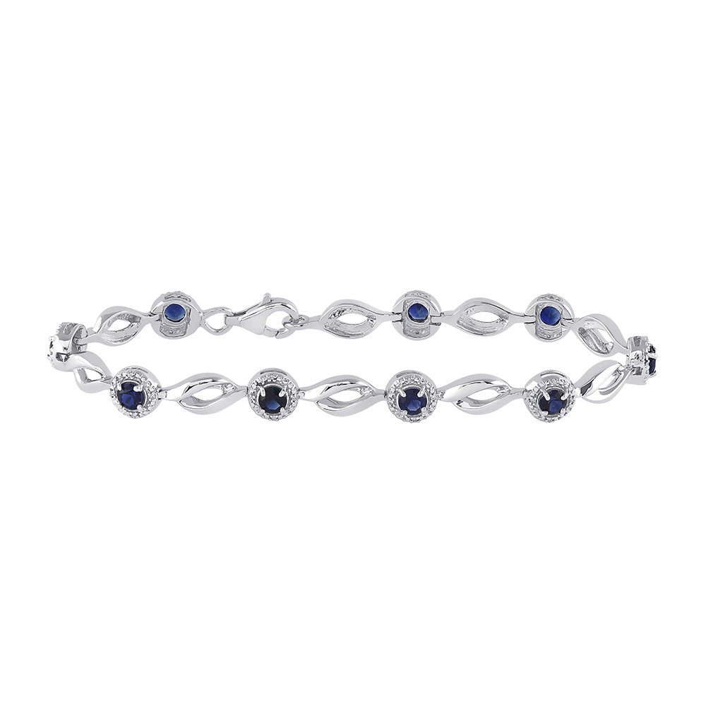 Sterling Silver Womens Round Synthetic Blue Sapphire Tennis Bracelet 3 Cttw