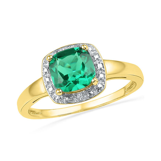 10kt Yellow Gold Womens Princess Lab-Created Emerald Solitaire Diamond Ring 1-3/4 Cttw