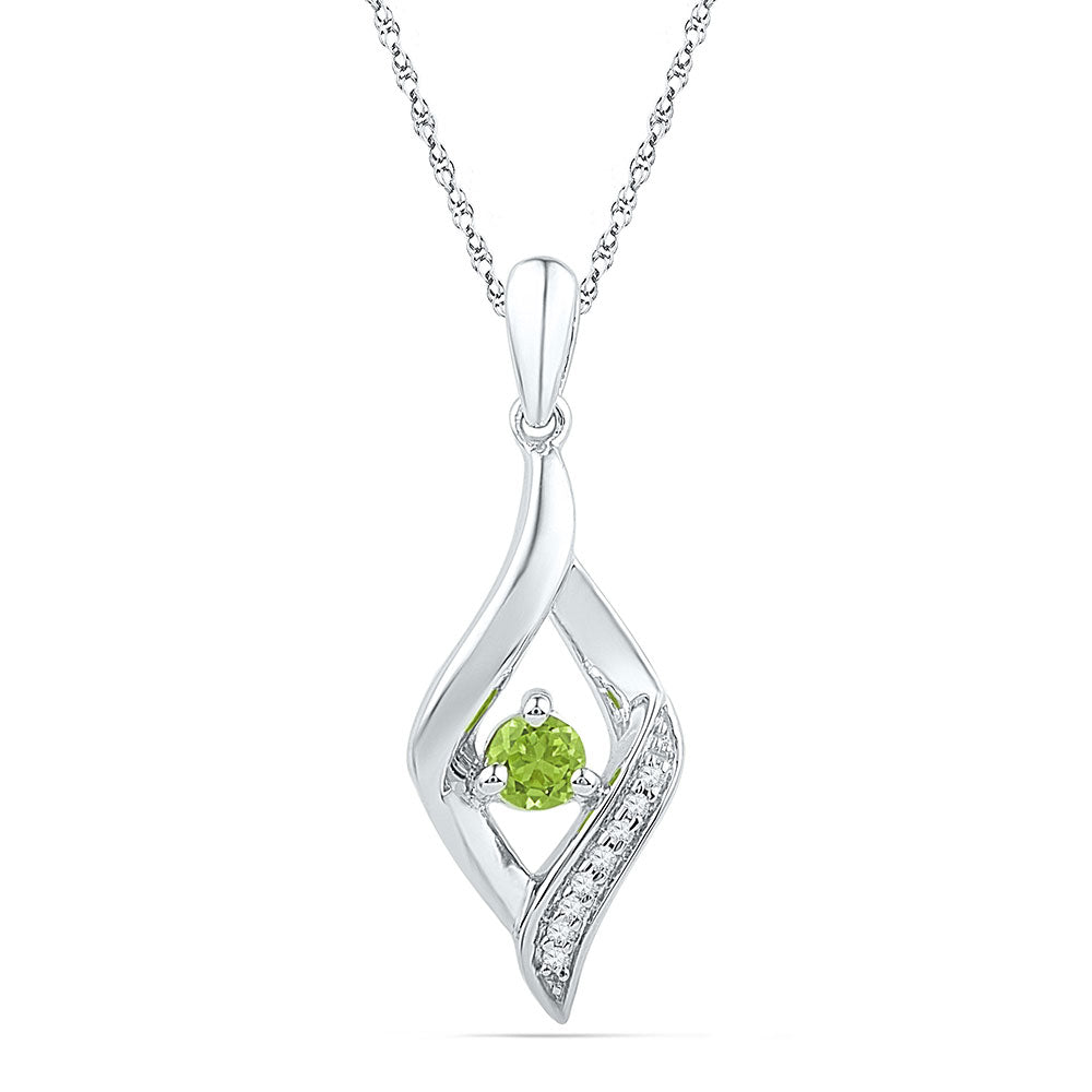 Sterling Silver Womens Round Synthetic Green Peridot Oval Pendant 1/5 Cttw