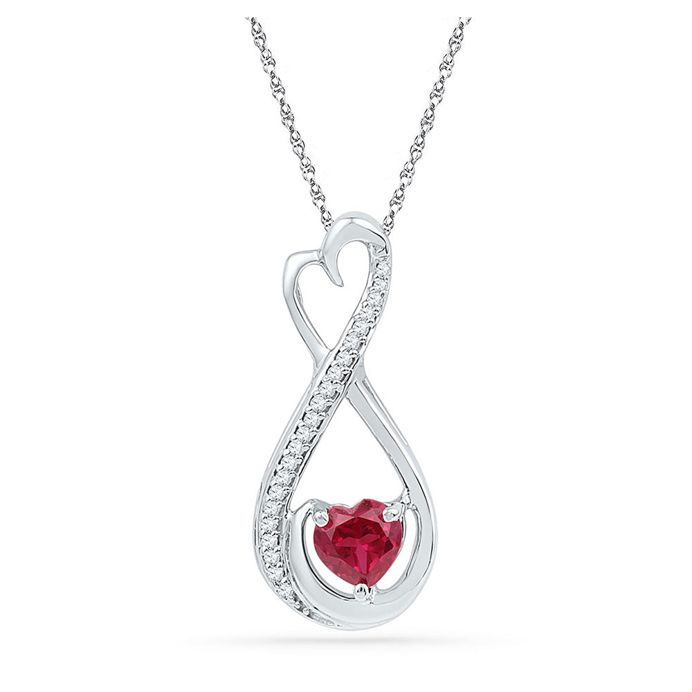 Sterling Silver Womens Heart Synthetic Ruby Infinity Pendant 5/8 Cttw