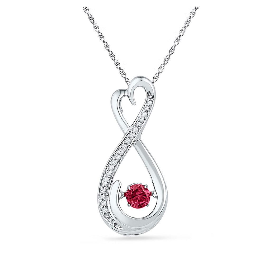 Sterling Silver Womens Round Synthetic Ruby Diamond Infinity Pendant 1/3 Cttw