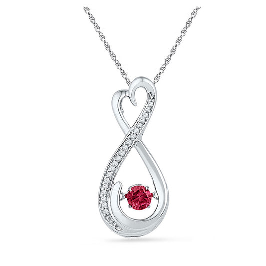 Sterling Silver Womens Round Synthetic Ruby Diamond Infinity Pendant 1/3 Cttw