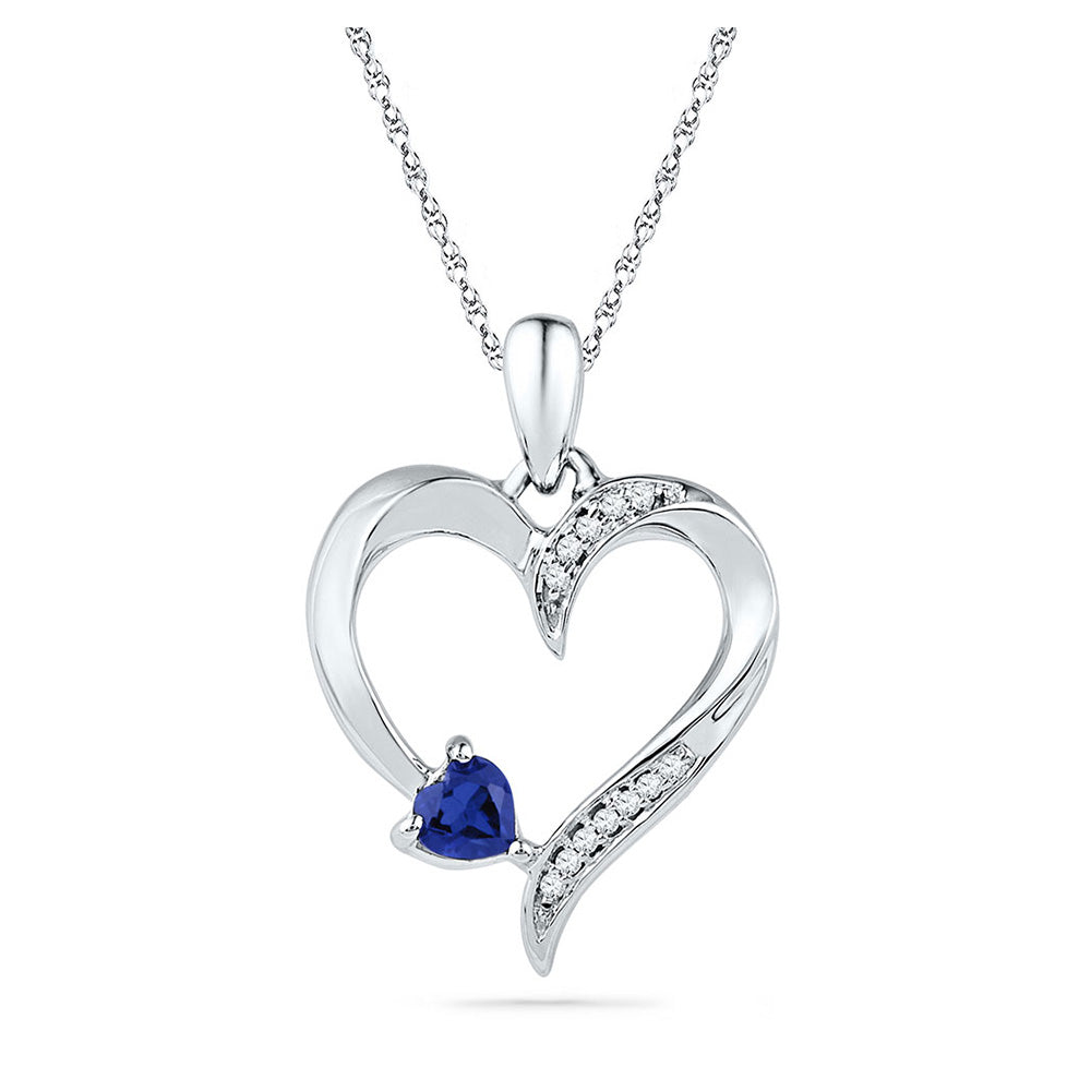 Sterling Silver Womens Round Synthetic Blue Sapphire Heart Pendant 1/4 Cttw