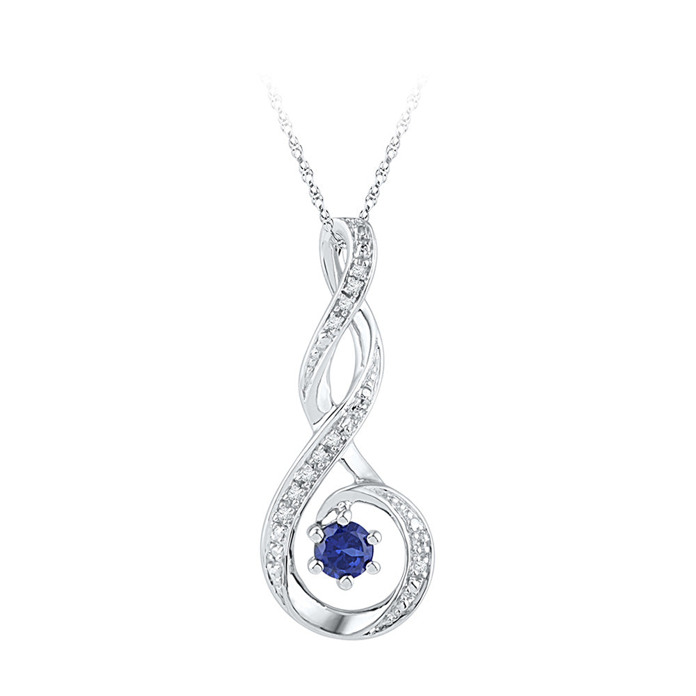 Sterling Silver Womens Round Synthetic Blue Sapphire Fashion Pendant 1/4 Cttw