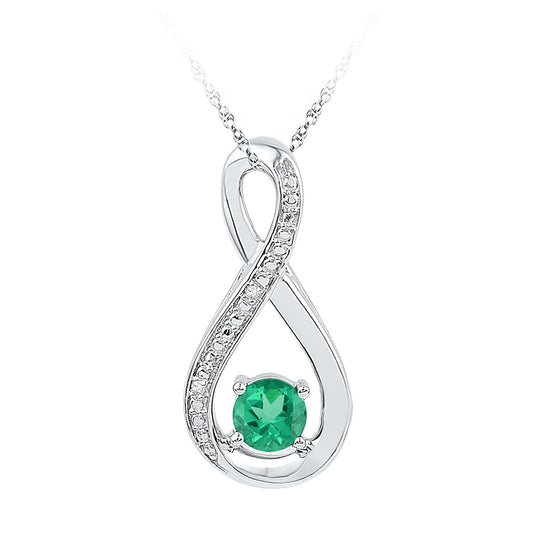 Sterling Silver Womens Round Synthetic Emerald Fashion Pendant 1/2 Cttw