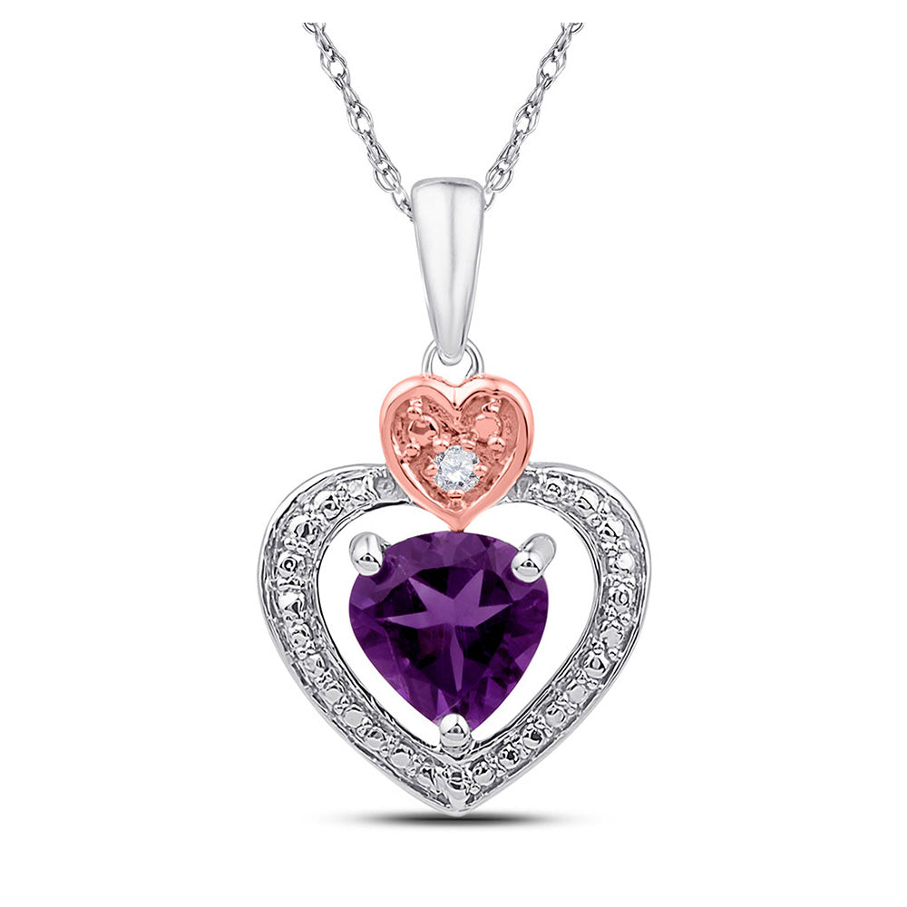 Sterling Silver Womens Heart Synthetic Amethyst Heart Pendant 3/4 Cttw