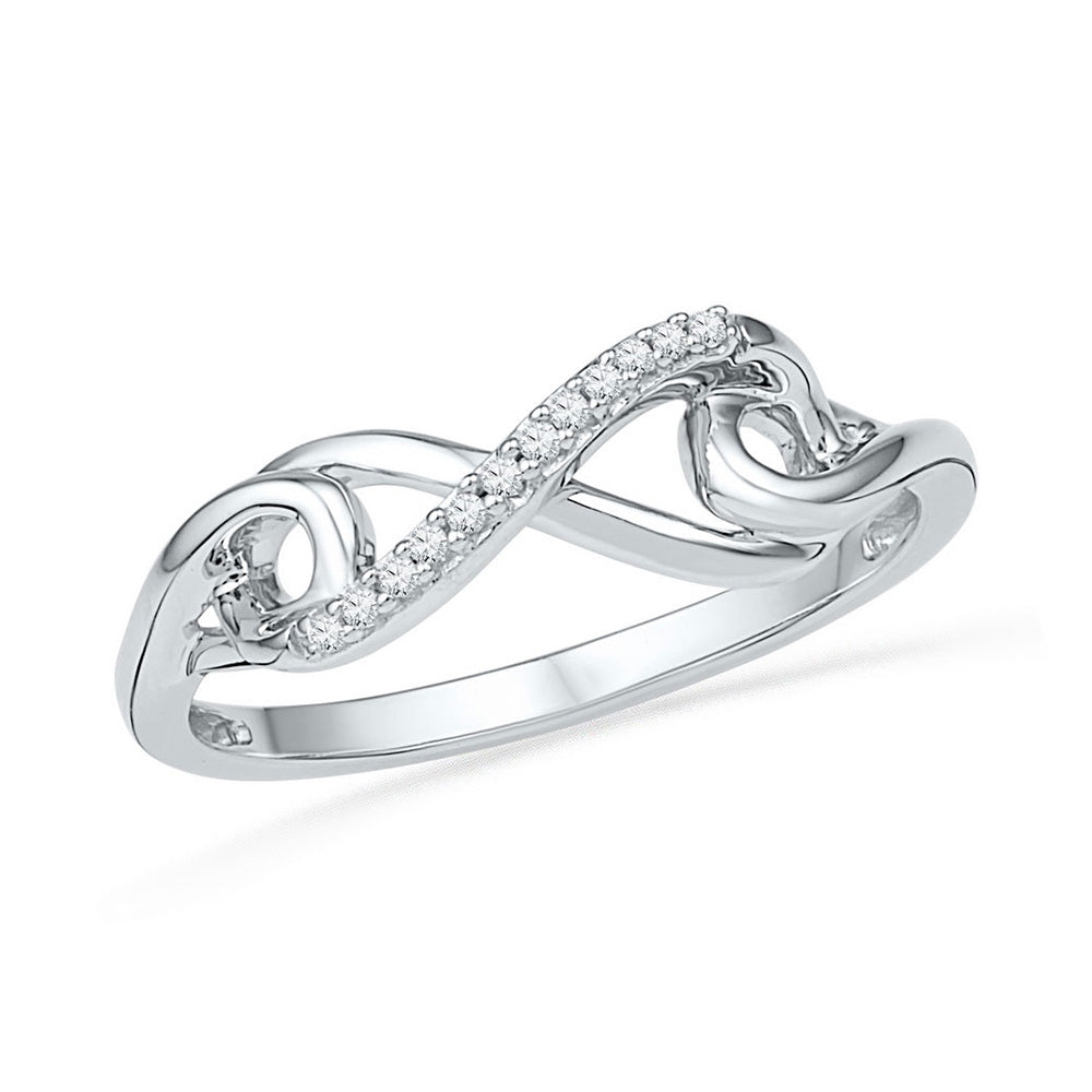 10kt White Gold Womens Round Diamond Infinity Knot Ring 1/20 Cttw