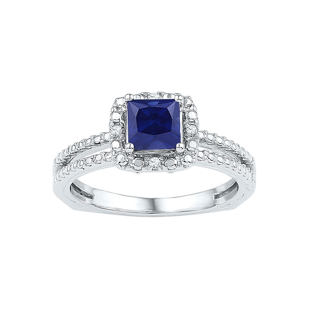 Sterling Silver Womens Princess Synthetic Blue Sapphire Solitaire Ring 7/8 Cttw