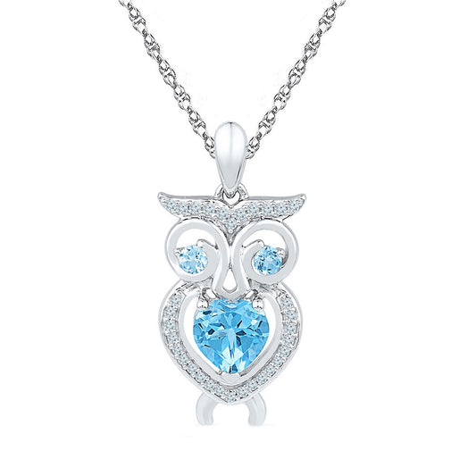 Sterling Silver Womens Heart Synthetic Blue Topaz Owl Pendant 1 Cttw