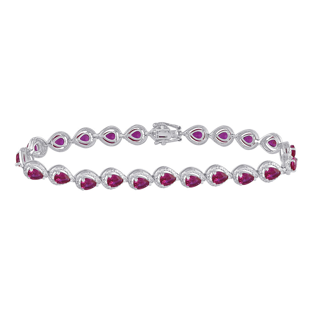 Sterling Silver Womens Oval Synthetic Ruby Tennis Bracelet 5-7/8 Cttw