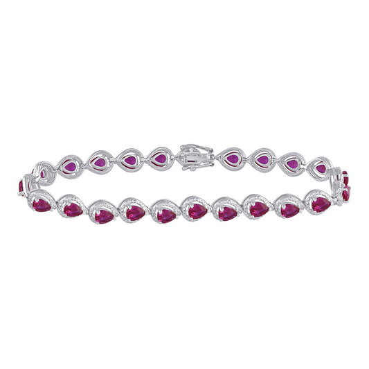 Sterling Silver Womens Oval Synthetic Ruby Tennis Bracelet 5-7/8 Cttw