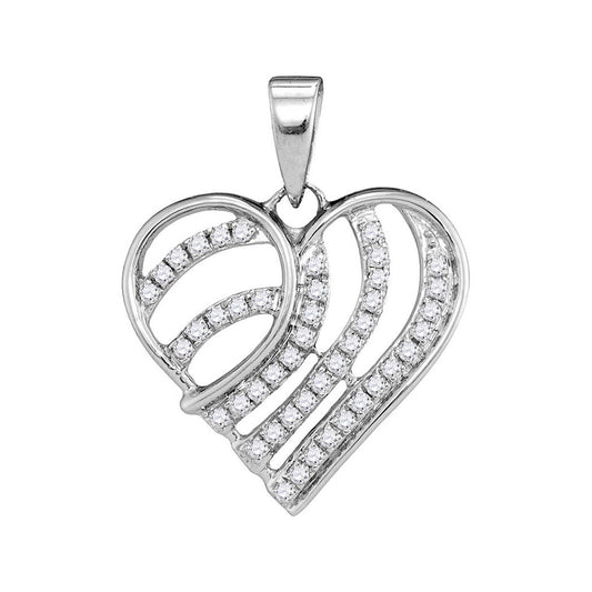 10kt White Gold Womens Round Diamond Heart Pendant 1/4 Cttw