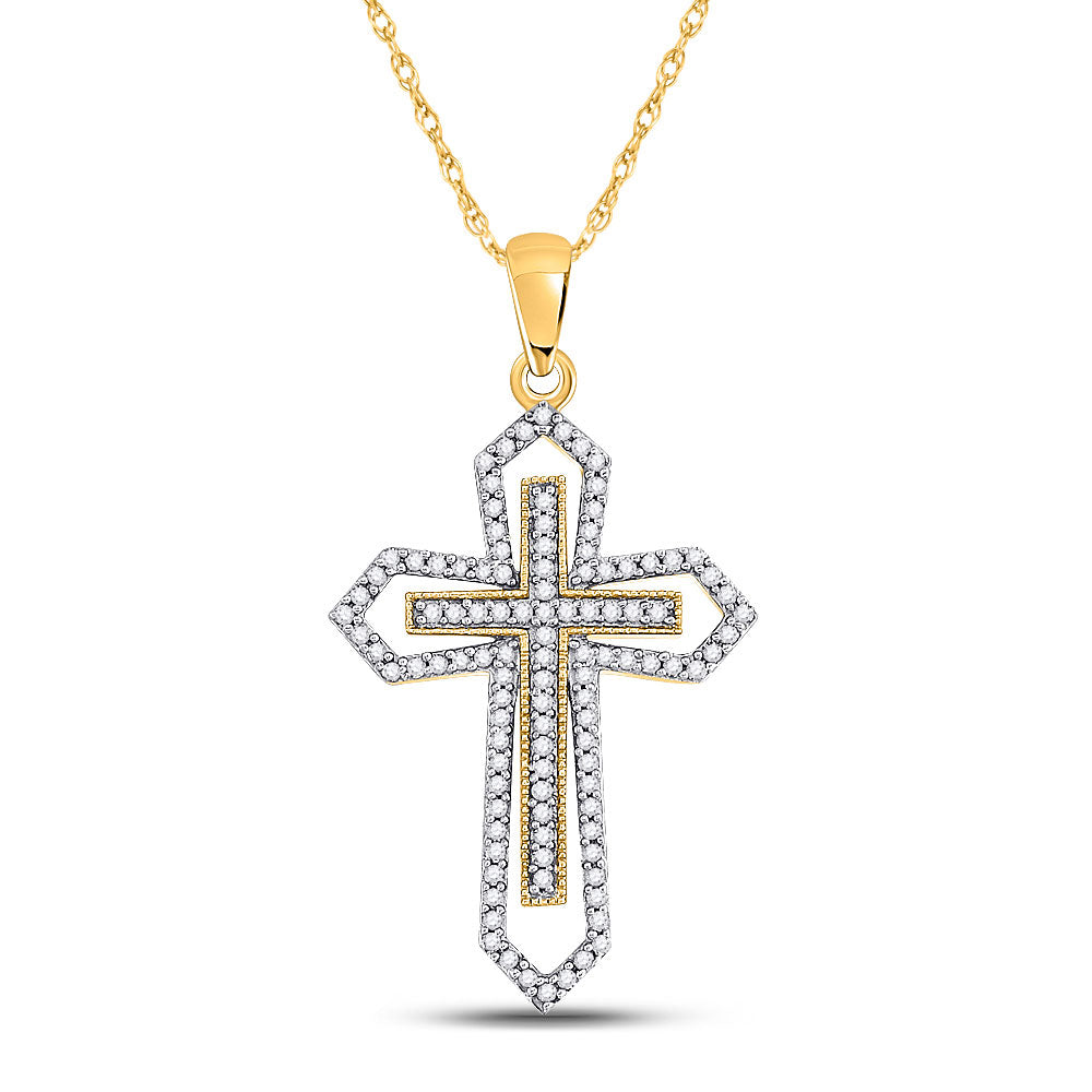 10kt Yellow Gold Womens Round Diamond Gothic Cross Pendant 1/2 Cttw