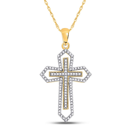 10kt Yellow Gold Womens Round Diamond Gothic Cross Pendant 1/2 Cttw